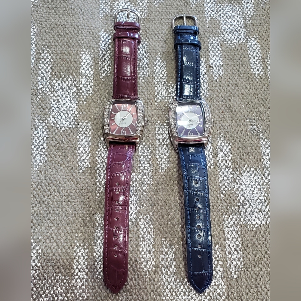 AVON Crystal accents, leather band watches.